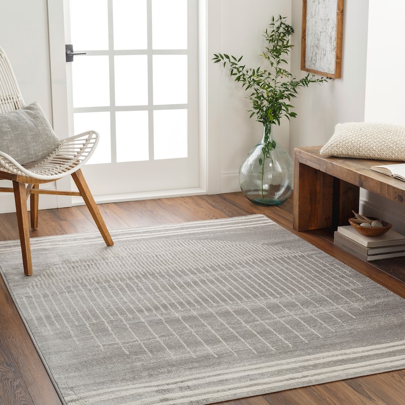 Artistic Weavers Joel Mod Black/Ivory Ombre Geometric Striped Area Rug - 7'10" x 10' - Medium Grey