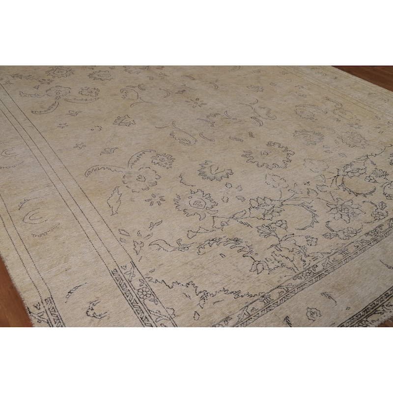 Earth Tone Tabriz Persian Vintage Area Rug Hand-Knotted Wool Carpet - 9'6"x 12'7"