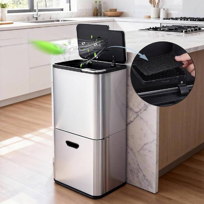 16 Gal Dual Compartment Recycling Bin Kitchen Trash Can