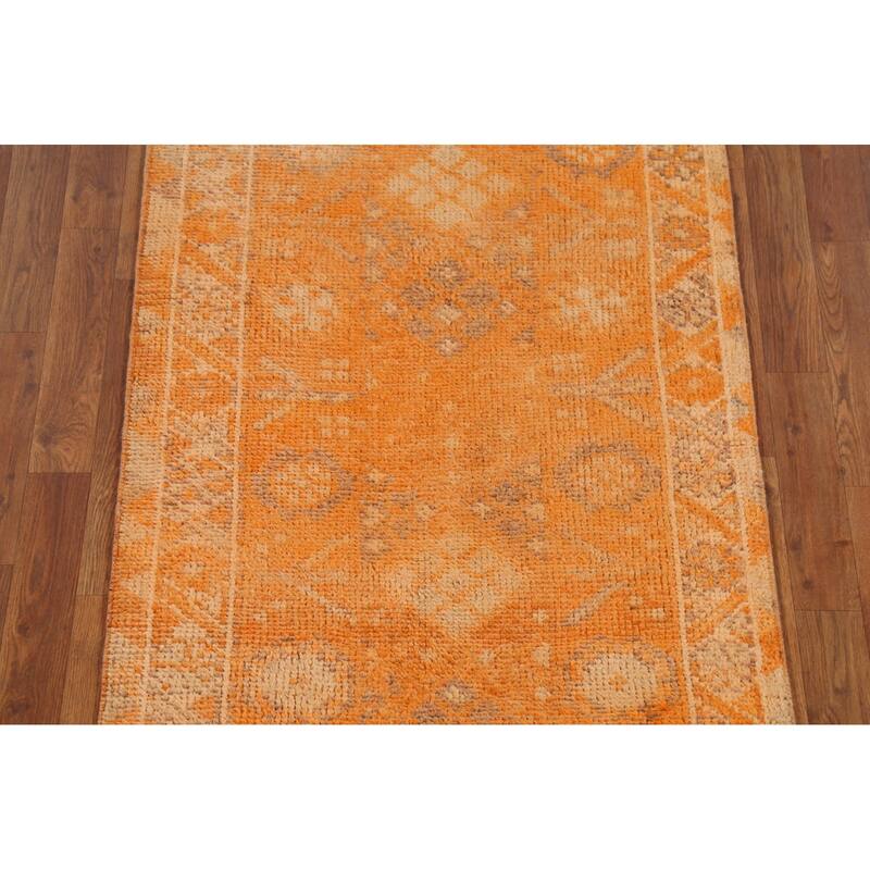 Orange Anatolian Oriental Vintage Runner Rug Handmade Wool Carpet - 2'10"x 12'3"