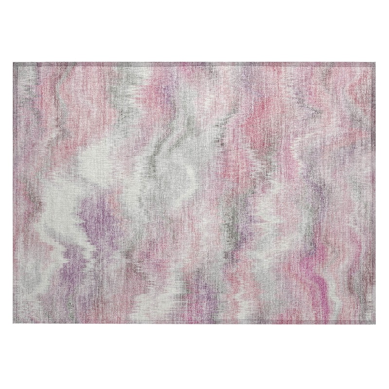 Machine Washable Indoor/ Outdoor Abstract Watercolor Chantille Rug