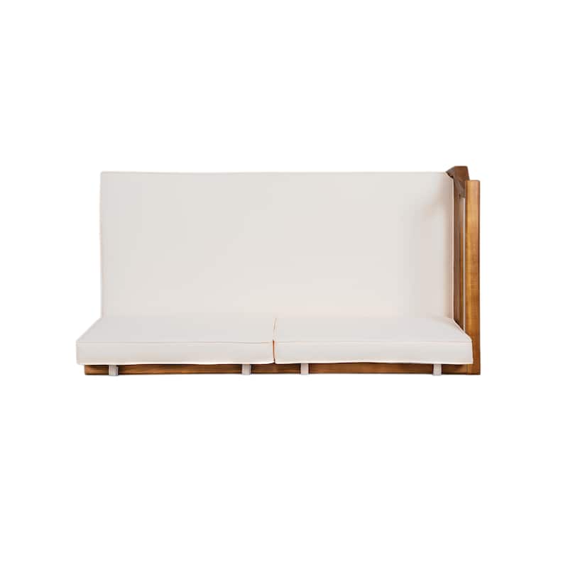Aston Outdoor Acacia Wood Chat Set with Cushions by Christopher Knight Home