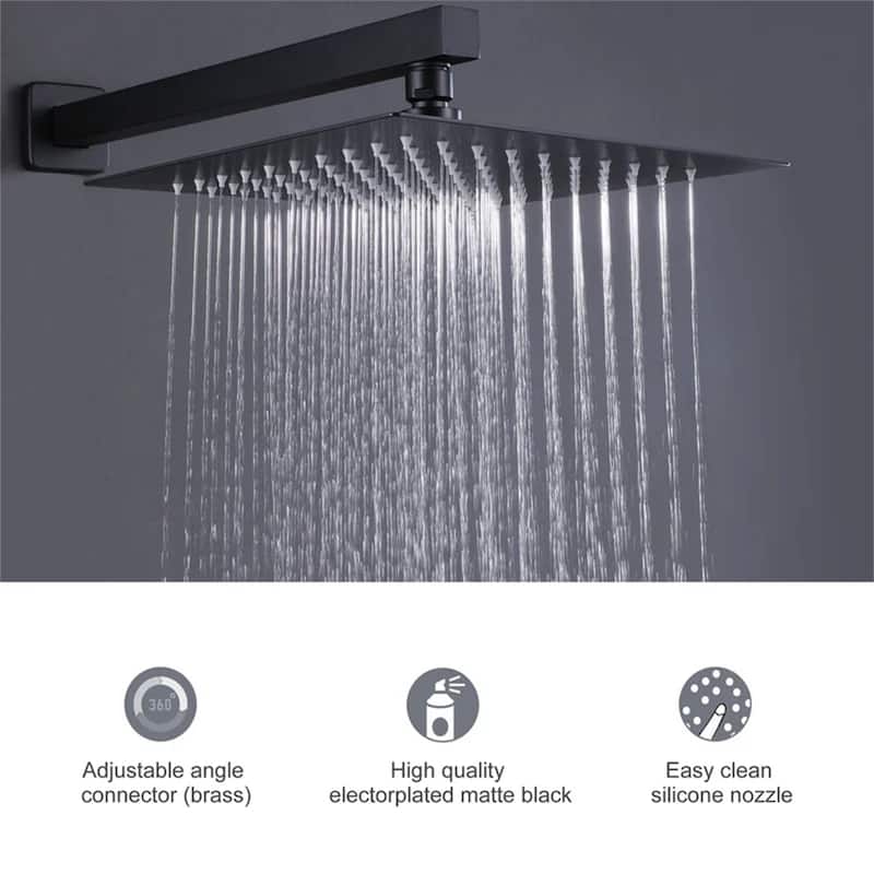 Wall Mount Shower Faucet Set Complete Bathroom Matte Black Shower System 10 Inch Shower Head Trim Kit With Rough-in-Valve