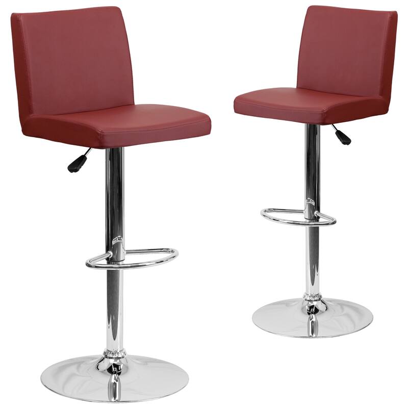 2 Pack Contemporary Adjustable Height Barstool with Panel Back and Chrome Base