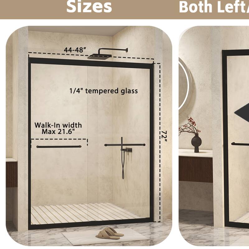 Double Sliding Framed Shower Door in Matte Black Finish