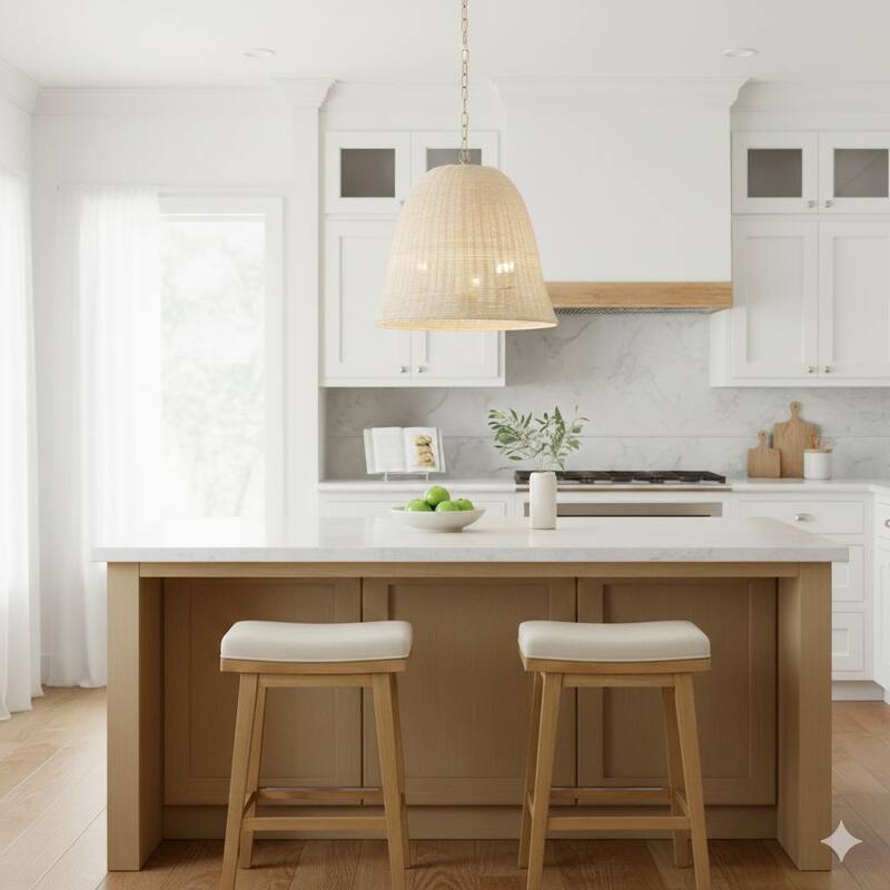 Transitional 6-Light Natural White Vine Basket Chandelier