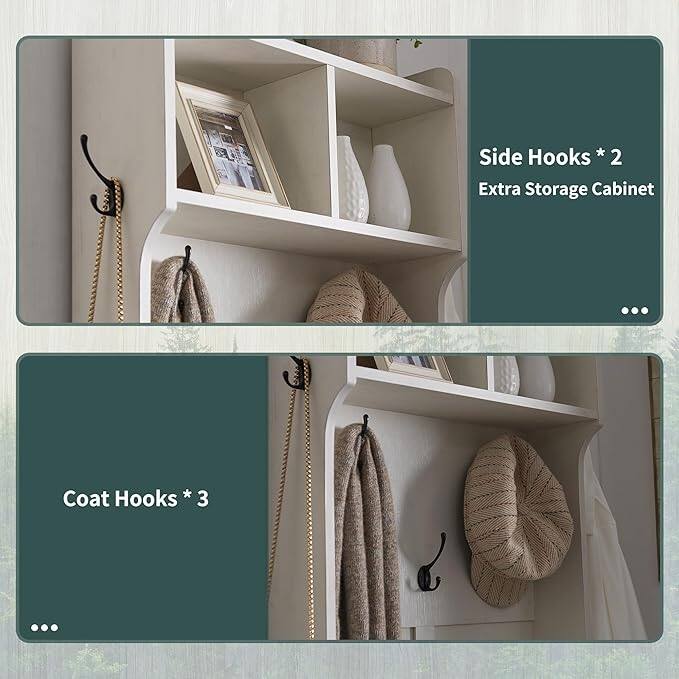 23" Wide Farmhouse Entryway Bench with Coat Rack, Hall Tree Cabinet