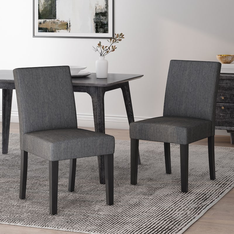 Armless Upholstered Dining Chairs Set of 2, Modern Fabric Side Chair with Tapered Legs Kitchen Dining Chairs - Charcoal