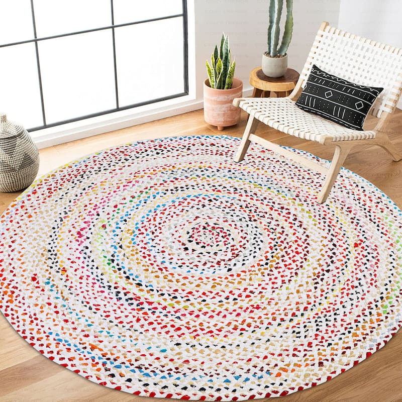 Handmade Braided Cotton Jute Multi-Color Country Area Rugs - 5' Round - 5' Round