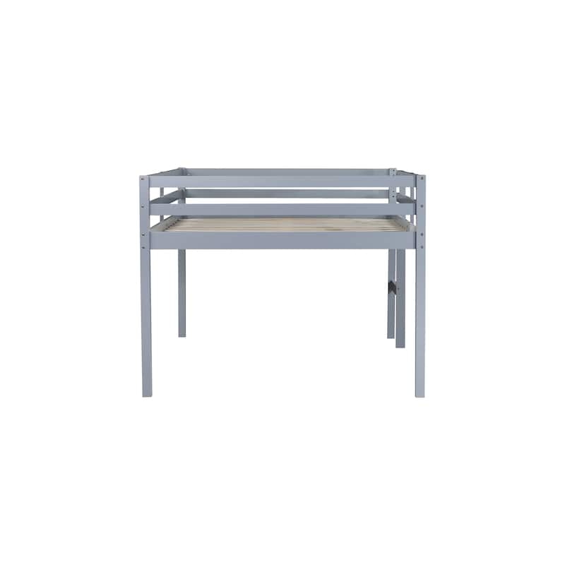 Full Rubber Wood Loft Bed with Ladder, Grey