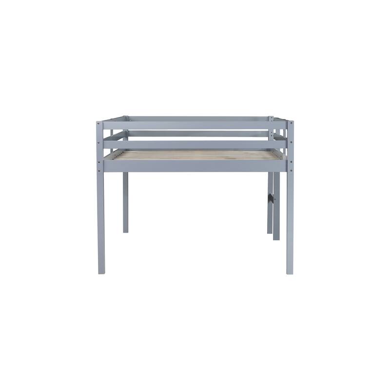 Full Rubber Wood Loft Bed with Ladder,Grey
