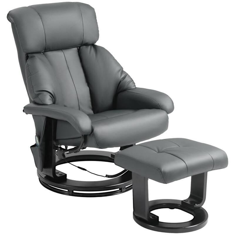 PU Leather Remote-Controlled Massage Recliner Chair with Ottoman and 10-Point Vibration - 30" W x 31.5" D x 40.25" H - Grey