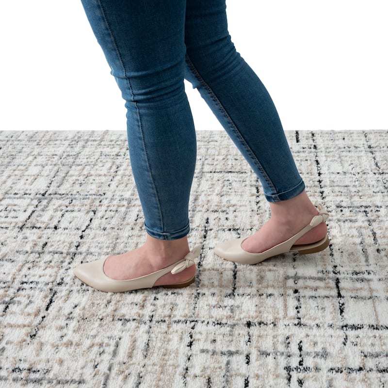 Abani Viva VIV130A Neutral Beige Grey Crosshatch Area Rug
