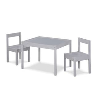 Compact 3-Piece Solid Wood Kids Table and Two Chair Set for Playroom or Study Area