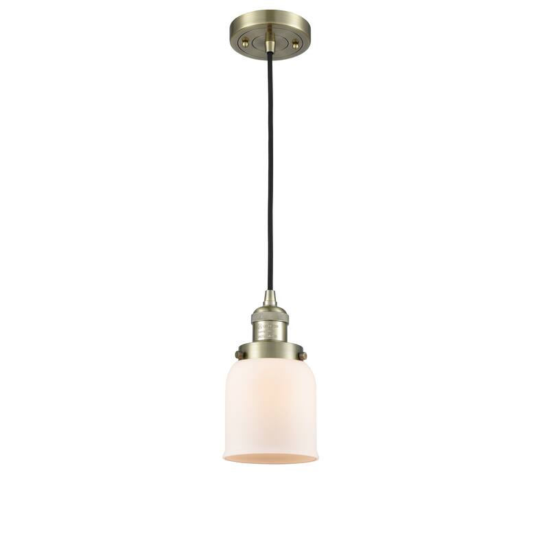 Innovations Lighting Franklin Restoration Bell - 1 Light 5" Cord Hung Mini Pendant - Antique Brass/Matte White