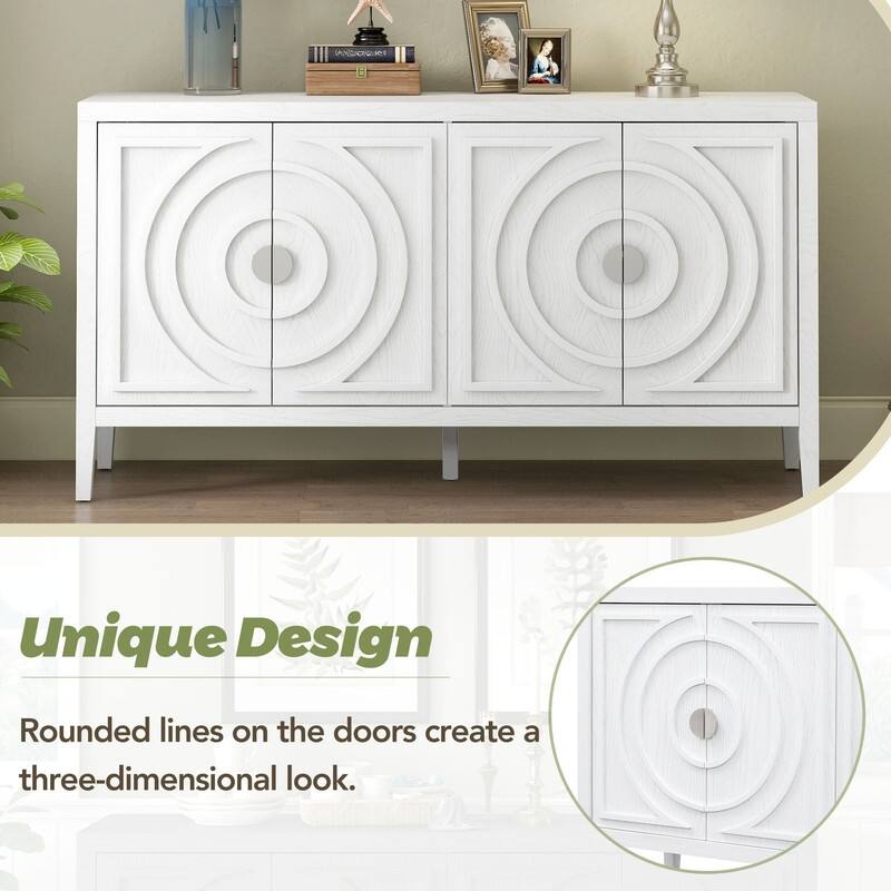 Storage Cabinet with Doors and Adjustable Shelves, Retro Sideboard Buffet Cabinet with Circular Groove Design Metal Door Handle