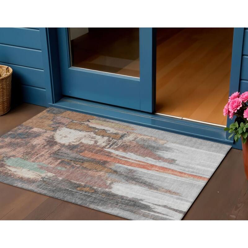 HomeRoots Abstract Transitional Rectangle Outdoor Rug - 3' x 5'