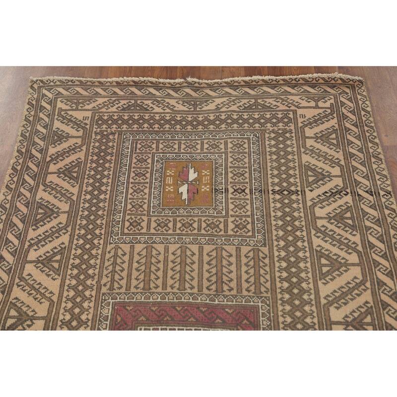 Geometric Balouch Persian Vintage Area Rug Handmade Wool Carpet - 3'8" x 7'1"