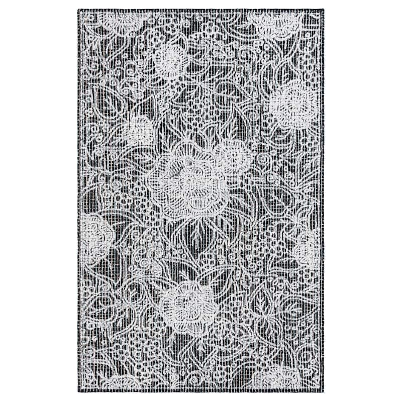 SAFAVIEH Handmade Ebony Dita Modern Floral Wool Rug - 6' x 9' - Black/Ivory