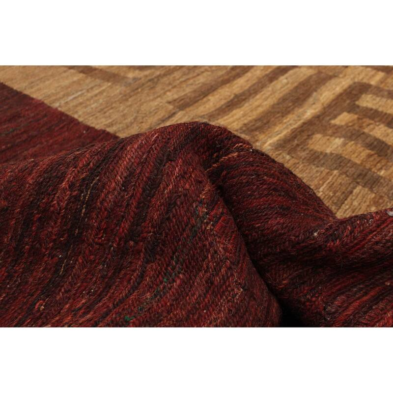 ECARPETGALLERY Flat-Weave Natural Burgundy Wool Tapestry Kilim - 4'10 x 6'7