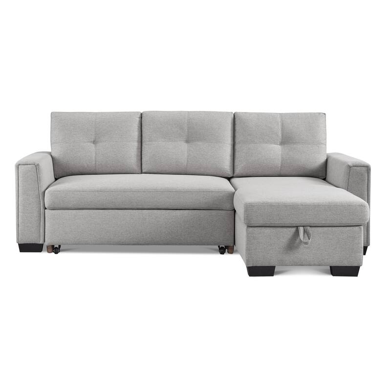 HomeRoots 92" Light Gray Polyester Blend Convertible Futon Sleeper Sofa With Black Legs - 92