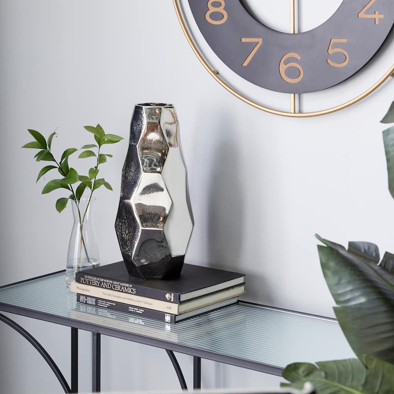 Silver Aluminum Metal Geometric Decorative Vase