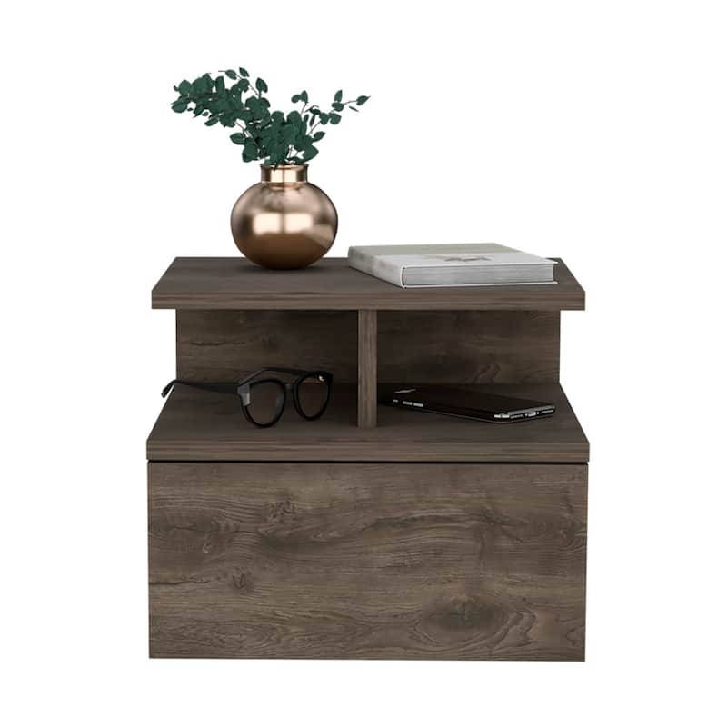 Floating Nightstand Flopini, One Drawer, Dark Walnut Finish,High quality and durable