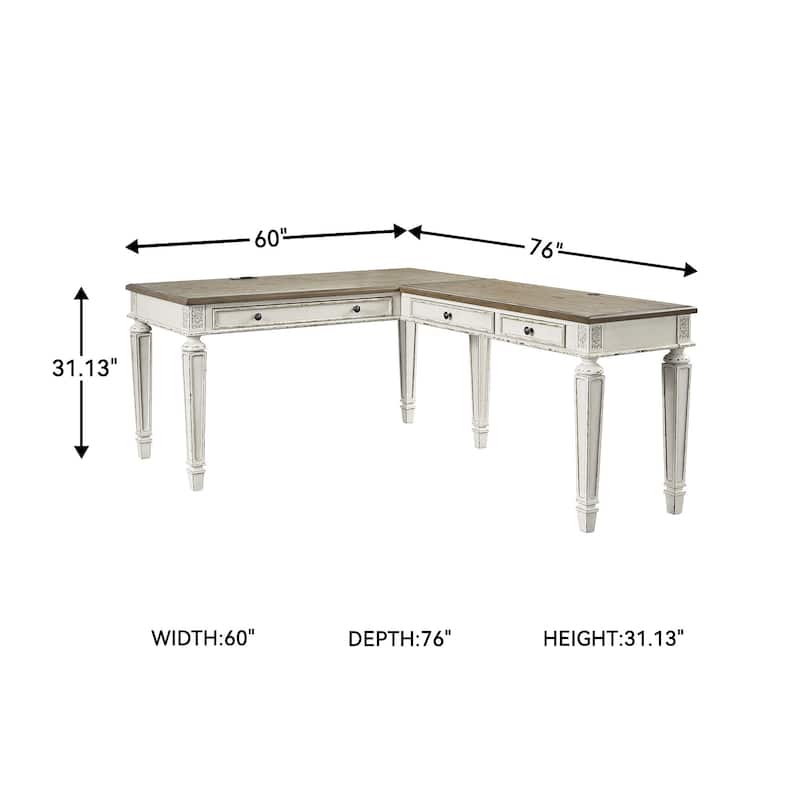 Realyn Antique White/Brown 2-Piece Home Office Desk