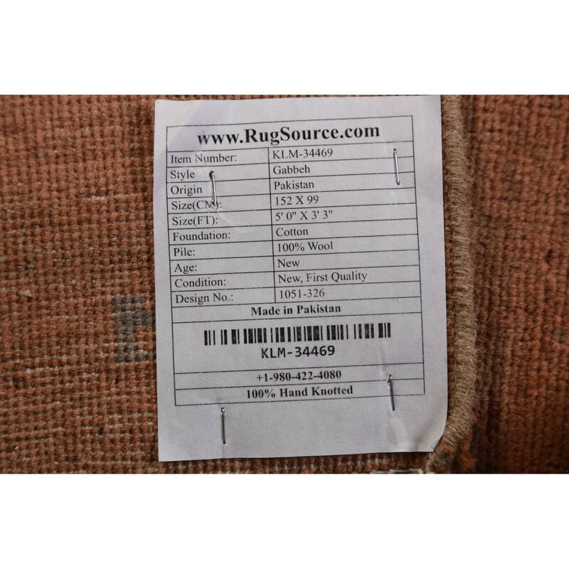 Modern Gabbeh Oriental Rug Handmade Wool Carpet - 3'3" x 5'0"