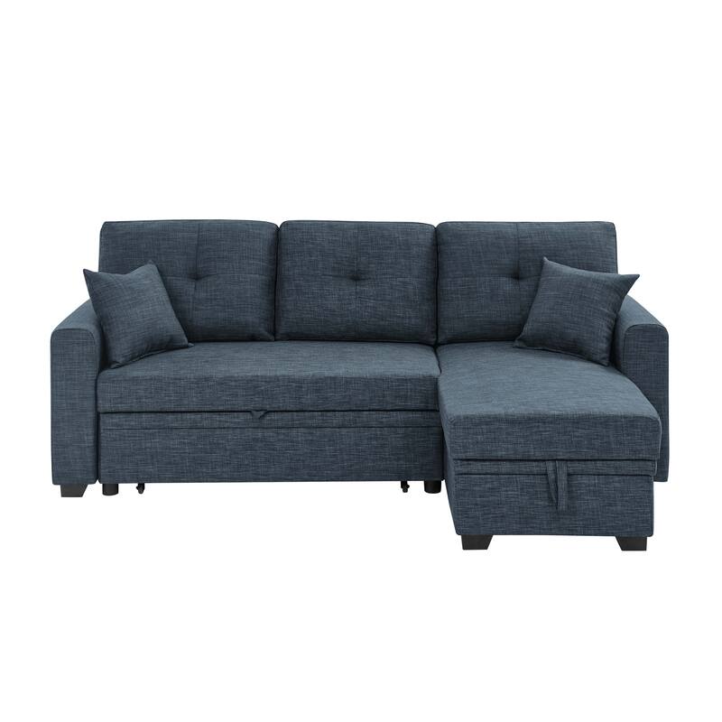 84''Upholstered Sleeper Sofa,Storage Is Available Under The Chaise Seat - Blue