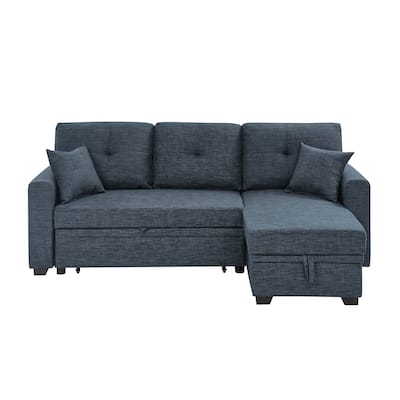 85.5'' Blue Polyester Upholstered Sleeper Sofa