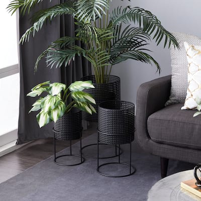 White Black or Gold Basket Style Glam Modern Planter Stands (Set of 3) - S/3 23", 19", 15"H