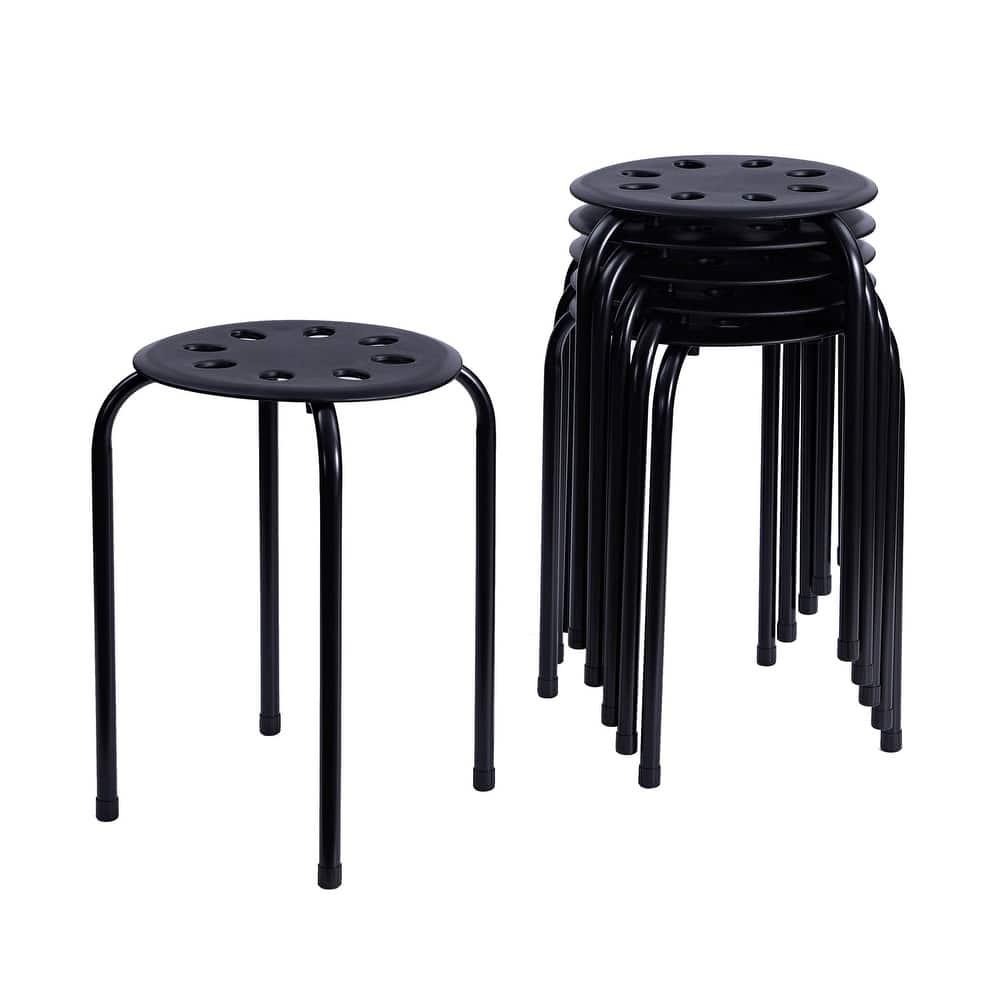 Javlergo 6-Pack Stackable Plastic Stools with Stainless Steel Legs Lightweight Round Stool Set with 8 Holes for Indoor Outdoor
