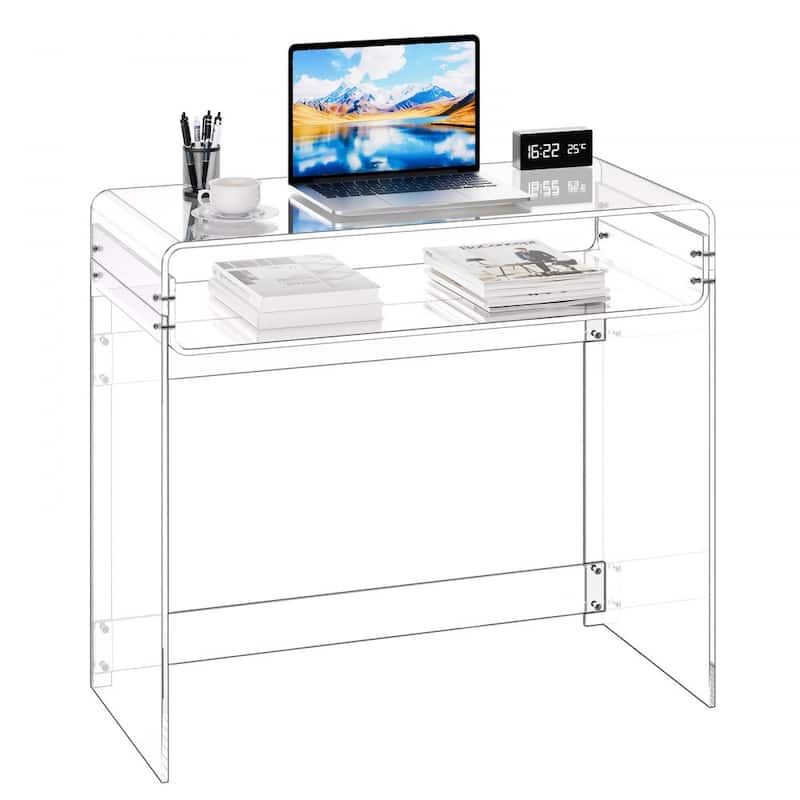 Modern Clear Acrylic Desk with Two Levels Stable and Spacious Workspace for Home Office