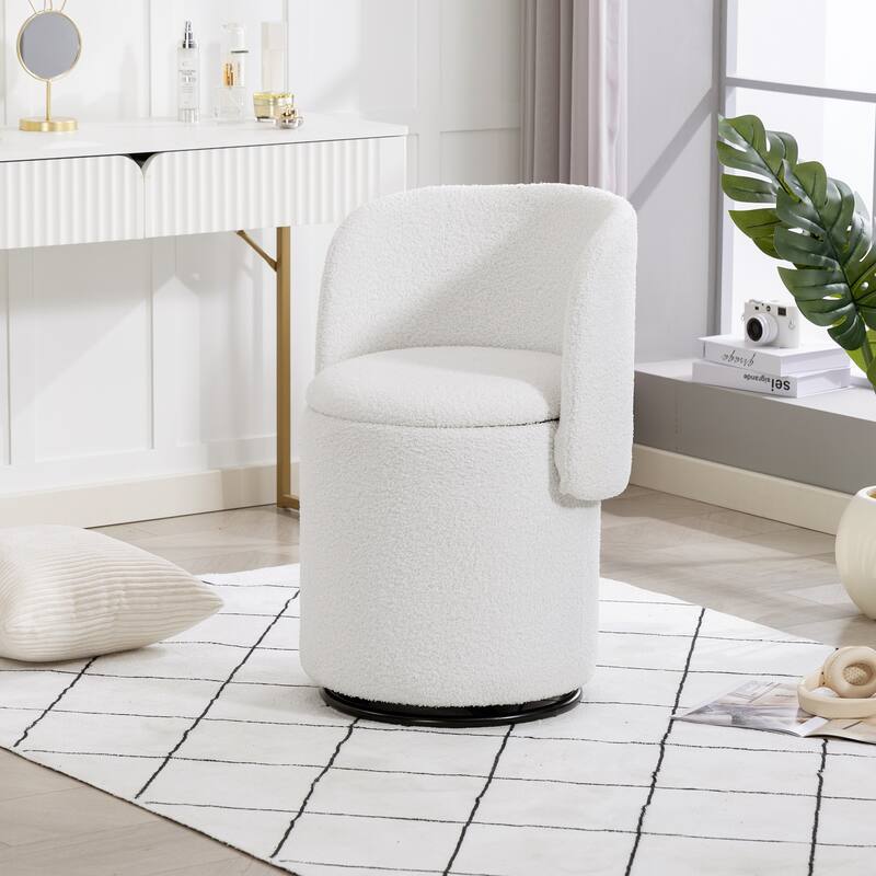 Stylish Upholstered Barrel Chair: 360°Swivel Vanity Stool for Bedroom & Dining Chair, Built-in Storage, Soft Padded Accent Seat