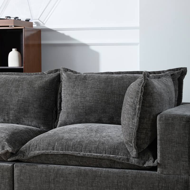 118'' Modular Sectional Sofa with Movable Storage Ottoman, 7 Seat U Shaped Chenille Sofa in Gray