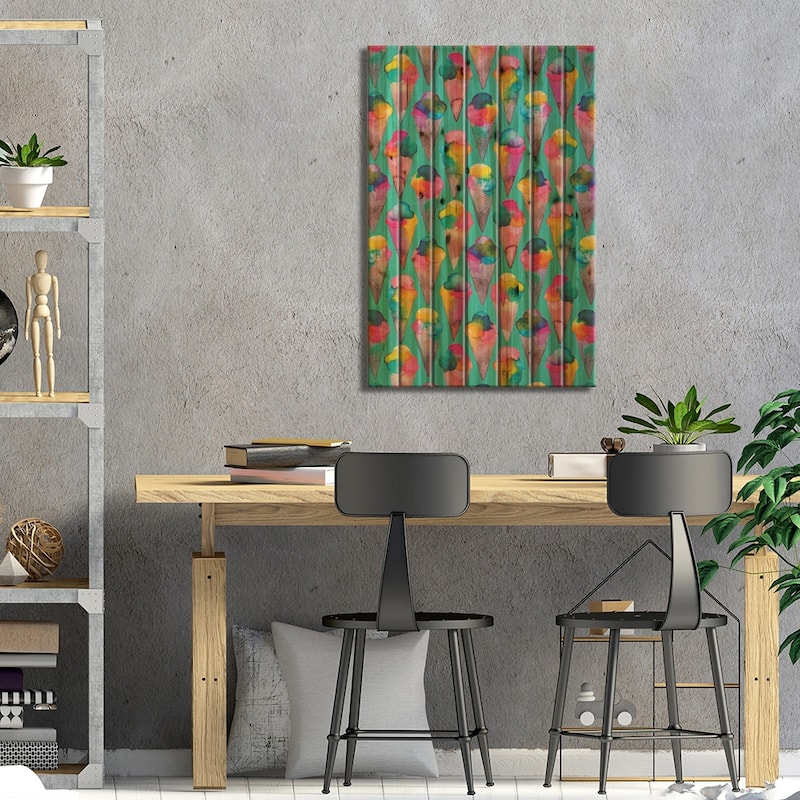 Ice Cream Cones Green Print On Wood by Ninola Design - Multi-Color
