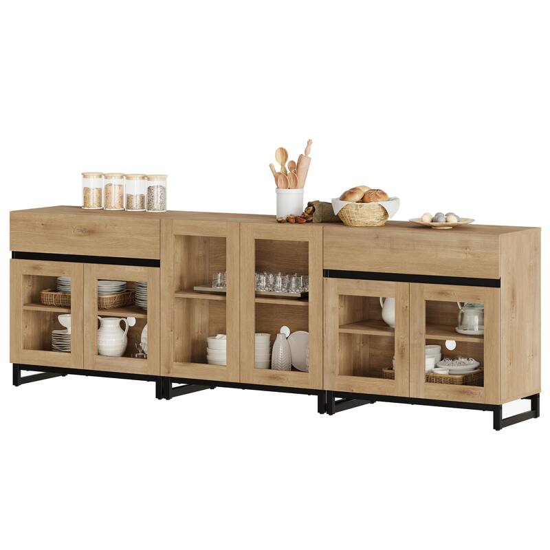 WAMPAT 3 in 1 Modern Sideboard with Adjustable Shelves and 2 Drawers, Coffee Bar Cabinet for Living Room, Kitchen