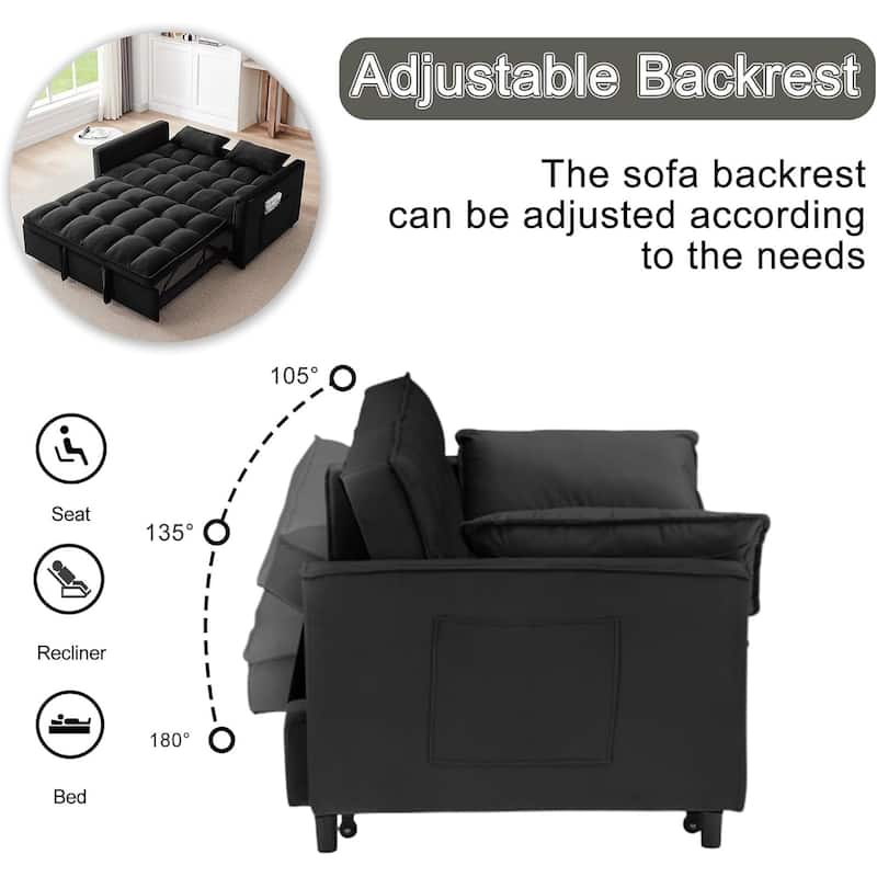 3 in 1 Convertible Sleeper Sofa Bed, Futon Couches for Living Room with Side Pocket, Adjustable Backrest