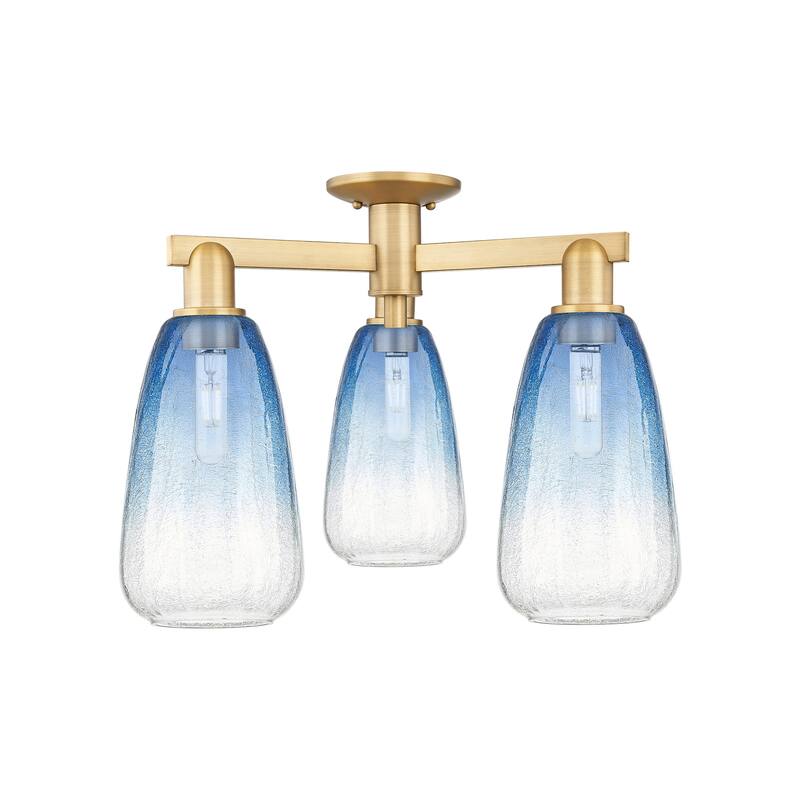 Innovations Lighting 716-3F-15-24 Brookhaven Almond Semi-Flush - Brushed Brass / Sapphire Blue