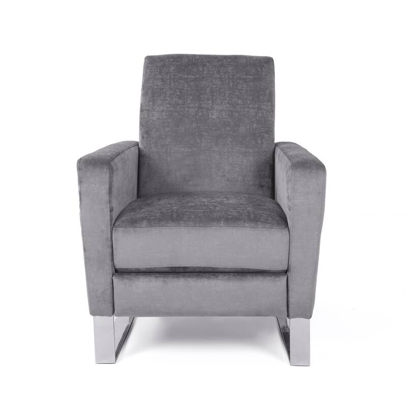 Modern Velvet Upholstered Push-Back Recliner with Footrest and Stainless Steel Legs