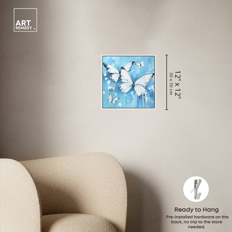 Art Remedy Textured Blue Butterflies Framed Butterfly 1 Piece Canvas Wall Art