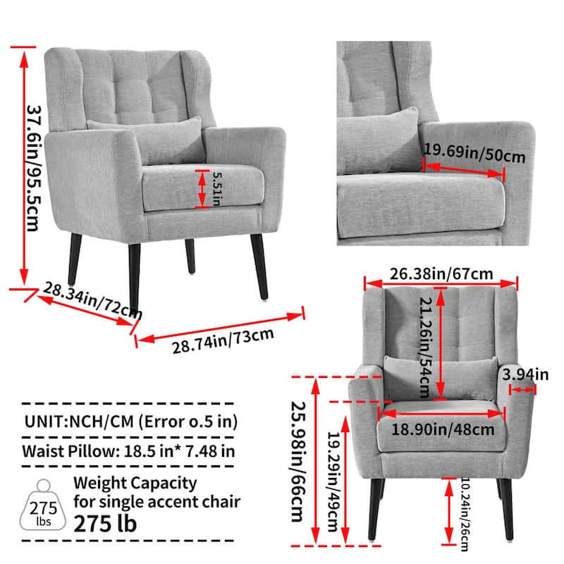 Chenille Modern Accent Chair with Wooden Legs and Mid-Century Lounge Chair (275lb Capacity)