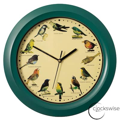 Clockswise 12" Round Decorative Singing Bird Wall Clock Battery-Operated with Wild Nature Sounds Hourly Chime