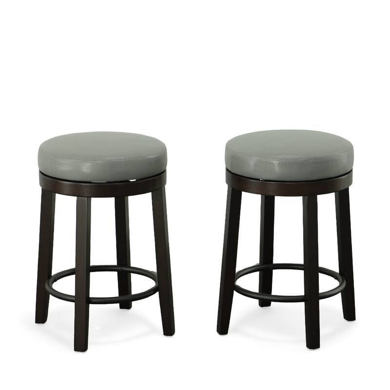 Faux Leather Swivel Bar Stools Set of 2 Finish Espresso Wood - Gray and Espresso 24"