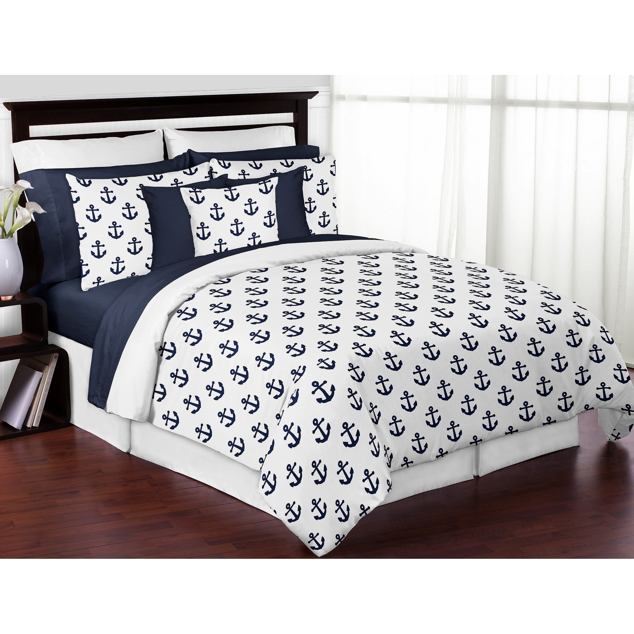 Twin, 68x86 inches Navy Wave and Stripes on White Reversible Design Joyreap 3pcs Comforter Set Soft Microfiber Comforter for All Season