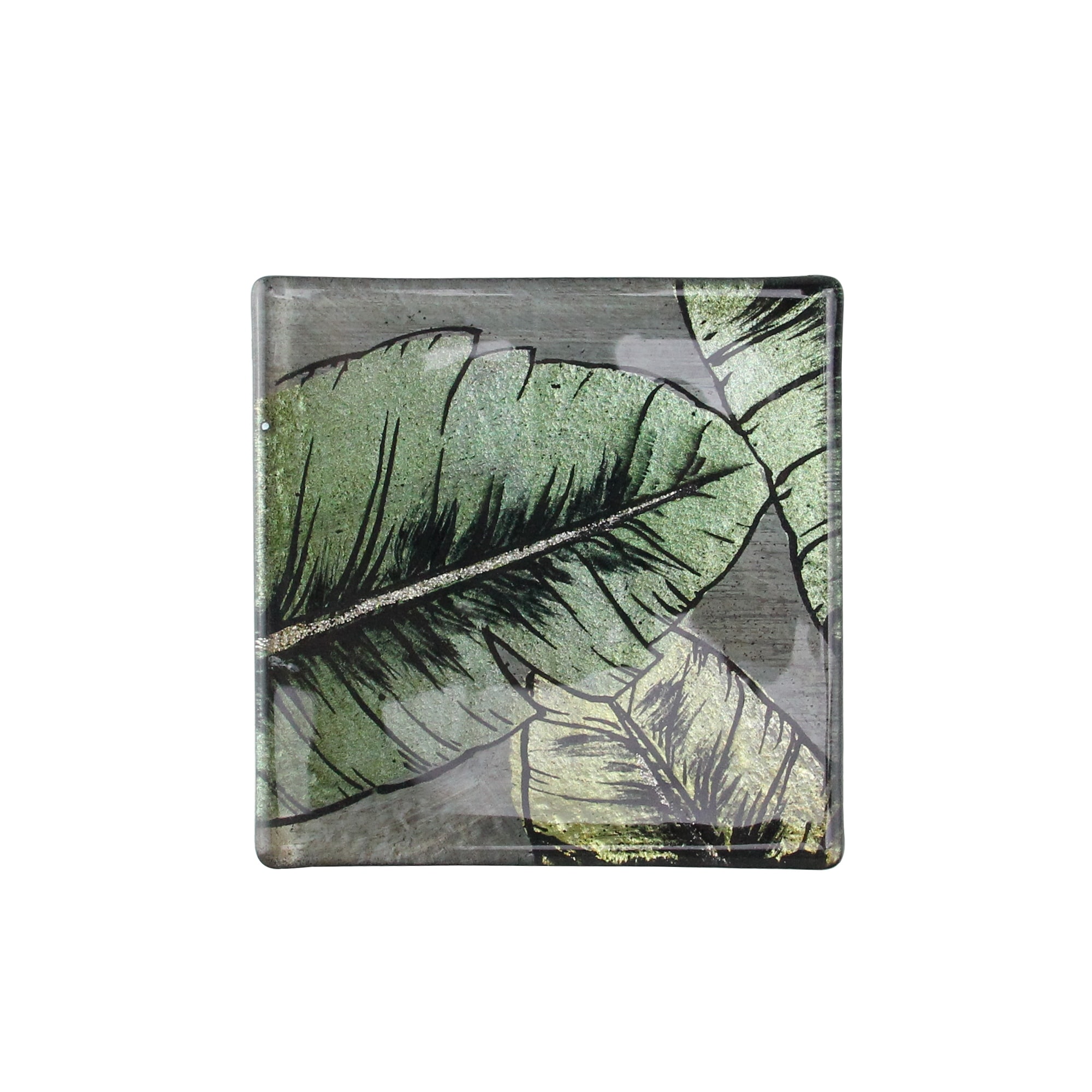 Shop Set Of 4 Metallic Green And Gray Hand Painted Tropical Palm
