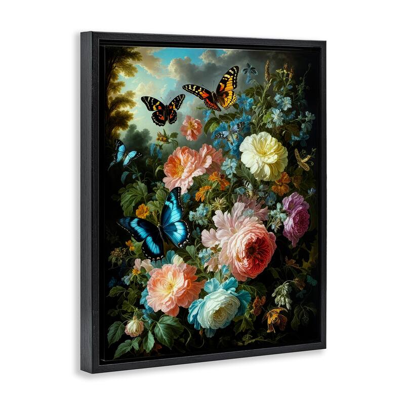 Stupell Blooming Roses & Monarch Butterflies Framed Floater Canvas Wall Art Design By Tabz Jones