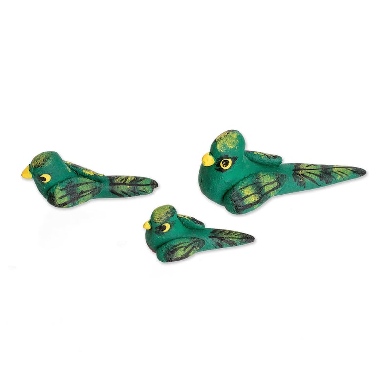 Novica Handmade Quetzal Family Ceramic Figurines (Set Of 3)