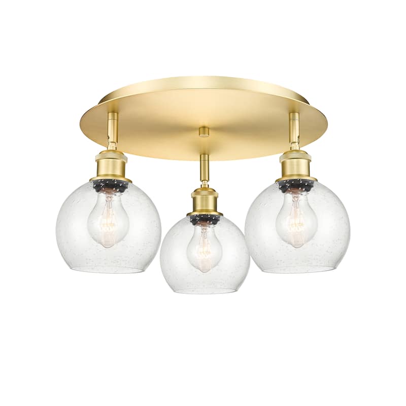 Innovations Lighting Athens - 3 Light 18" Flush Mount - Satin Gold/Seedy